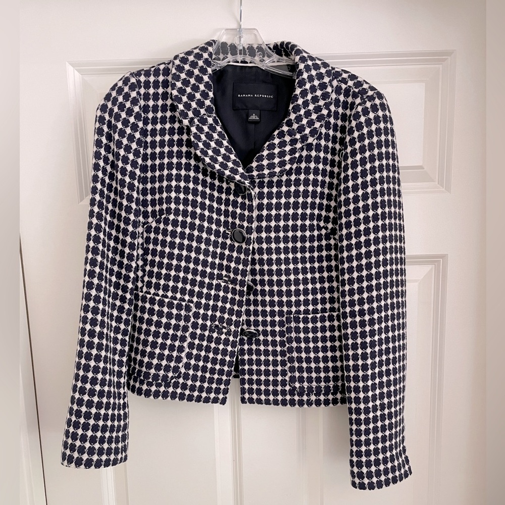 Banana Republic Houndstooth Dots Blazer navy and white size 0 Mod style.